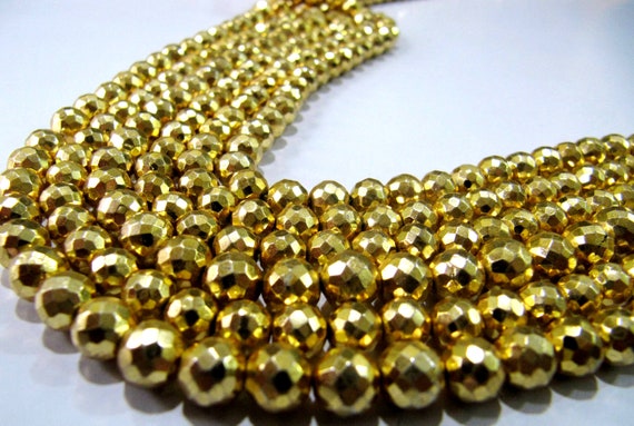 Natural Golden Pyrite Round Faceted Beads 6mm Top Quality Gemstone Beads Strand 10 inch Long Jewelry making beads