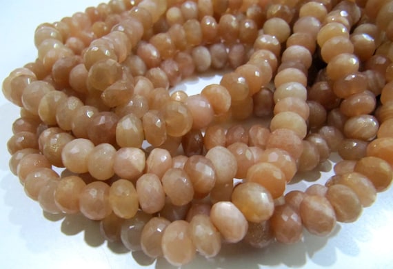 Natural Peach Moonstone Rondelle Micro Faceted 10mm to 12mm Size Beads Strand 8 inches long Top Quality Beads Wholesale prices