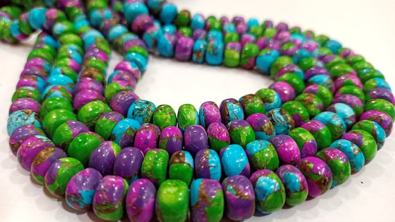 Natural Green Purple Blue Copper Turquoise Rondelle Plain Smooth 8mm Gemstone Beads Sold Per Strand 8 Inches Long