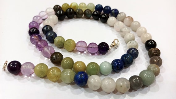 Natural Multi Gemstone Round Shape Plain Smooth 8mm Beaded 20 Inches Necklace Choose Design