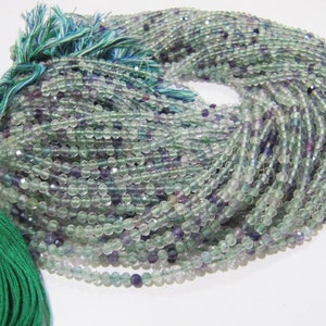 Natural Fluorite Multi Color Beads Fluorite Rondelle Shape Faceted 3mm Beads Green Beads, Purple Beads Strand 13 Inch Long image 2