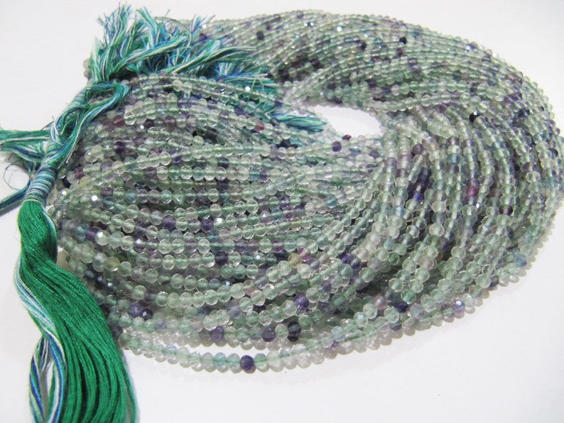 Natural Fluorite Multi Color Beads Fluorite Rondelle Shape Faceted 3mm Beads Green Beads, Purple Beads Strand 13 Inch Long image 2