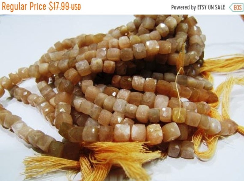 ON SALE Top Quality Moonstone 3D Box beads,Peach color Moonstone Faceted Cube Beads 6 to 7mm size,Superfine Cut and Polished Beads String 8i
