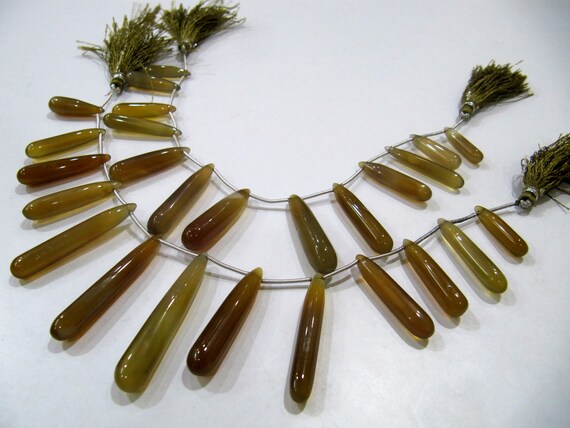 Natural Beer Quartz Chalcedony Plain smooth Teardrop 22 to 50mm Long Beads sold per strand 8 inches long
