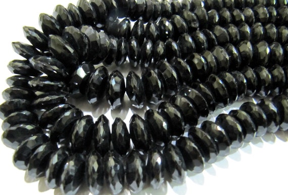Natural Black Spinel German Cut Rondelle Faceted Beads 8to12 mm Strand 8 inches Long Best Quality Graduated Beads Wholesale Price