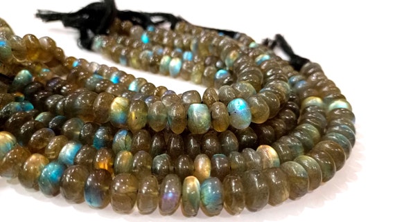 Natural Labradorite Blue Flashy Rondelle Plain Smooth 7-9mm beads Sold Per Strand 8 inches Long Great Quality Gemstone Stone Beads