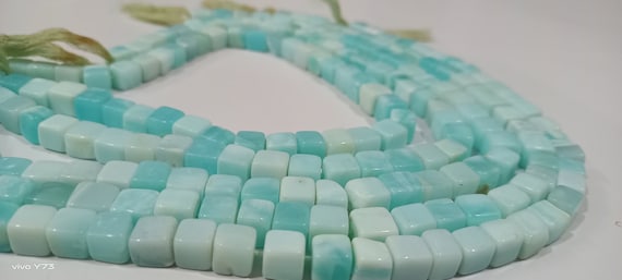 Natural Blue Opal Smooth Cut Box Beads 7-8mm Smooth Cube Box Shape Beads Strand 14 Inches Long Wholesale Prices
