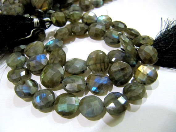 Natural Labradorite Coin Shape Briolette 10-18mm Beads Blue Flashy  Strands 8.5 inch Long Black Rainbow Jewelry Making Gemstone Beads