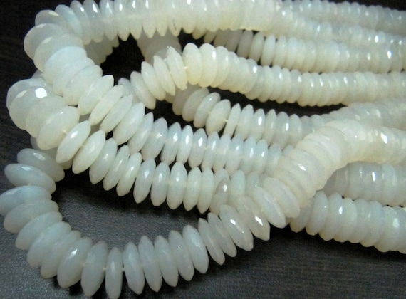 Natural White Moonstone German Cut, Rondelle Faceted Beads Size 9 to 14mm Graduated Disc Shape Beads Strand 8 Inches Long Wholesale