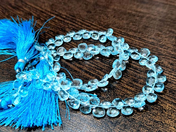 Natural Untreated Blue Topaz 6-7mm Heart shape Briolette beads Sky BT beads per string around 56 beads
