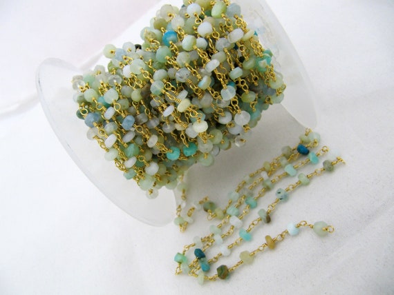 Natural Peruvian Opal  Rondelle Faceted Beaded  4-5mm Size Opal Rosary Bead Chain Wholesale Prices gemstone chain sold per foot