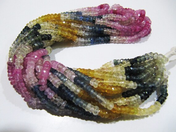 Natural Multi Sapphire Rondelle Faceted 3mm Beads Gemstone Multi Color Beads Sold per strand 8 inch long  Untreated Precious Gemstones