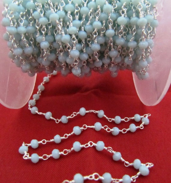 3 Feet-Natural Amazonite  Rondelle Faceted Beaded  Chain 3mm Size Hydro Quartz Rosary Bead Chain Wholesale Prices Gemstone chain