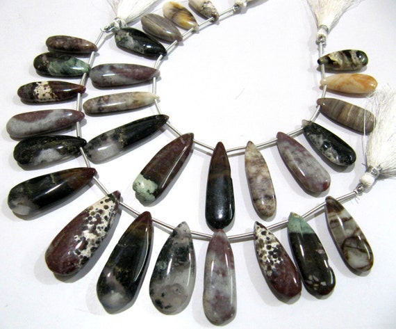 Natural Multi Agate Pear Shape Plain Smooth Briolette beads 10x25mm To 12x20mm Graduated Jewelry Making Strand 8 Inches Long