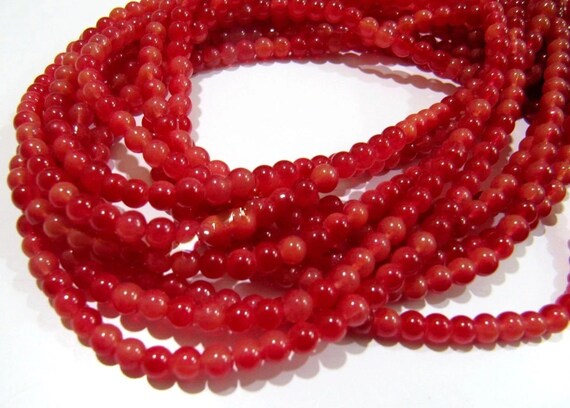 Dyed Ruby Smooth Plain Round beads  4-5mm  Sold per Strand 8 Inches Long  Wholesale Price