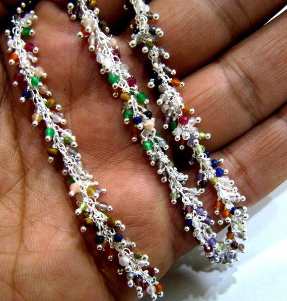 1 Foot- Multi Semi Precious 2.5-3mm Rondelle Faceted Beaded Cluster Chain Wire Wrap Dangling Chain Wholesale Prices Handmade chain
