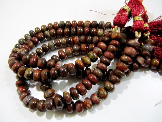 Natural Blood Agate Smooth Rondelle Beads / Red Tiger Eye Jade Beads 8-9mm Size Strand 8 inch long Plain Red Jasper Beads Wholesale Prices