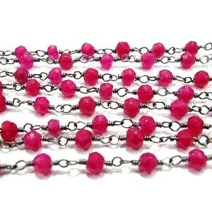 Ruby Quartz Rondelle Faceted  3-4mm Beads wire wrapped Rosary Chain Wholesale Prices Jewelry Making Gemstone chain sold per foot