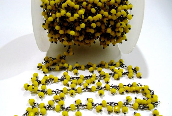 Yellow Chalcedony Dangling Chain Rondelle Faceted Beaded Cluster Chain 3mm Size Hydro Quartz Bead Chain Wholesale Prices chain sold per foot