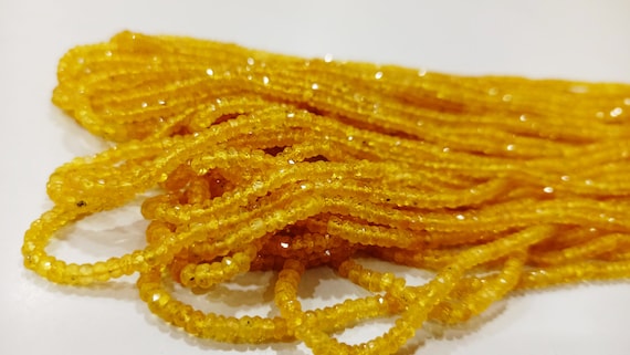 Natural Yellow Sapphire Rondelle Faceted 3mm Beads Songia Sapphire Sold per Strand 8 inches Long