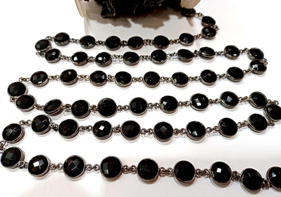Natural Black Onyx Round Coin Shape Briolette Faceted 12mm Bezel Connector Chain  Sold Per Foot High Quality  Wholesale price