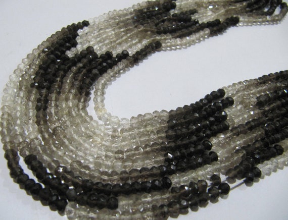 Natural Smoky Quartz Rondelle Shaded Faceted Beads 4-5mm best Quality Beads Strand 13 inches Long Jewelry making gemstone beads