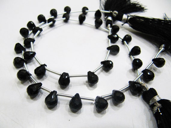 Top Quality Natural Black Spinel Faceted Drop Shape Beads 6x8 mm Size Teardrop Shape Briolette Black Spinel Beads Strand 8 inches long