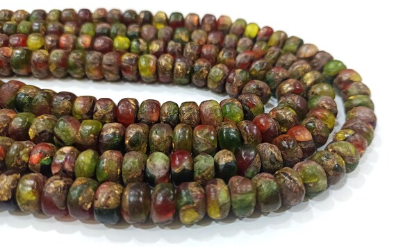 Natural Green Red Copper Turquoise Rondelle Plain Smooth 8mm Beads Sold Per Strand 8 inches Long Great Quality Gemstone beads