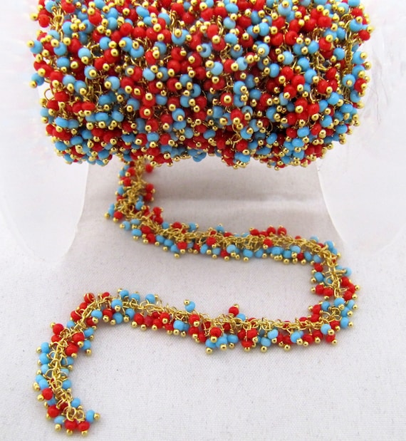 1 Foot- Smooth Coral Turquoise Grape Beaded 2mm Cluster Chain. Wire Wrap Angoori Chain Wholesale Prices Jewelry Making Quartz chain