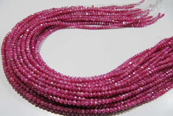 Natural Pink Moonstone Silver AB Mystic Coated Rondelle Faceted Beads 3mm Strand 13 inch long Top Quality Wholesale prices Ruby Color beads