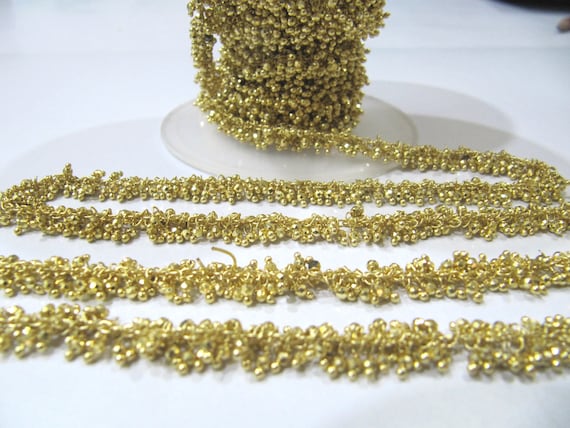 Natural Golden Pyrite Dangling Chain/ Cluster Rondelle Faceted beaded chain 2mm beads Sold Per Foot Great Quality Chain