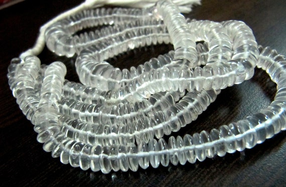 AAA Quality Natural Rock Crystal German Cut/ Smooth Rondelle Shape Rock Crystal/ Disc Shape Beads 8-12mm beads- 8 inch String-Jewelry Supply