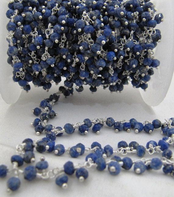 Natural Lapis lazuli  Dangling Rondelle Beaded Cluster Chain 3-4mm Size  Wholesale Price gemstone Handmade Chain