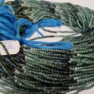 Natural Blue Indicolite tourmaline Round Faceted Shaded Color 2.5 mm Beads Sold Per Strand 13 inches Long