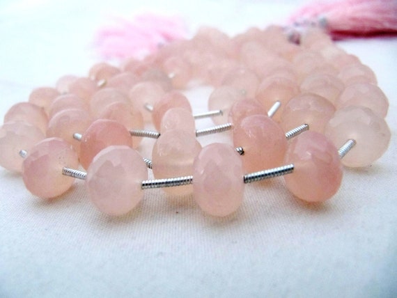 Natural Pink Chalcedony Rondelle Faceted 10 to 12mm Size Beads Strand 9 inches long Pink Color Gemstones Beads Wholesale Prices