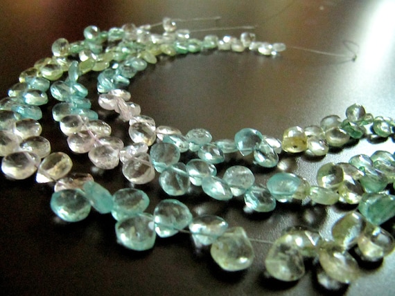 Natural Multi Color Aquamarine Heart Shape Faceted  7-8mm Gemstone Strand 10 inches long High Quality Wholesale Prices