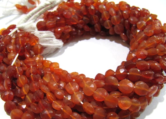 Natural Carnelian Coin Shape Briolette Faceted Beads 7mm Orange Color Gemstone Beads Strand 13Inch long Sold Per Strand Jewelry Making