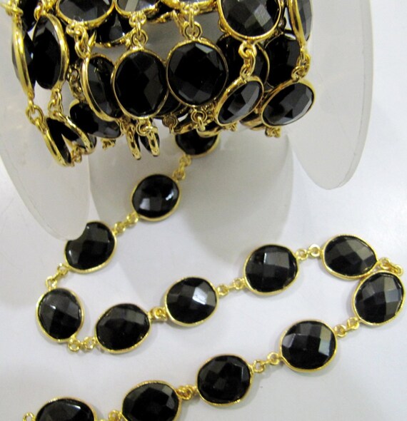 Natural Black Spinel Free Shape Briolette Faceted Bezel Connector Chain 15to20mm Gold Plated Sold Per Foot High Quality  Wholesale price