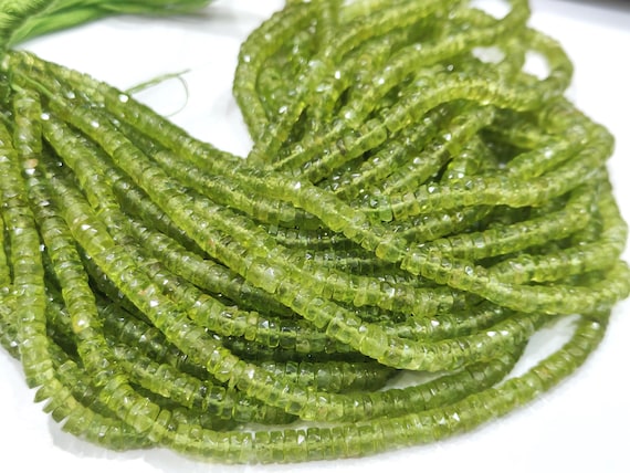Natural Peridot Rondelle Faceted 5-6mmTyre Shape Heishi Beads sold per strand