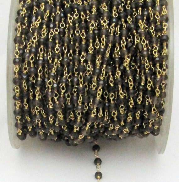 3- Feet Natural Smoky Quartz Rondelle Faceted  Size 3-4mm Beaded Rosary Chain Wholesale Prices Jewelry Making Gemstone chain