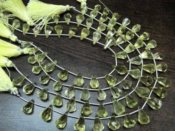 Natural Lemon Quartz  Briolette Faceted Teardrop 6x10mm to 9x15mm Beads Sold per Strand 8 inches long Top Quality Beads