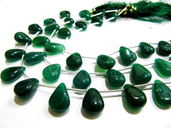 Natural Green Onyx Heart Pear Shape Plain Smooth 10x15 Size Side Drilled Beads Strand 8 Inches Long Wholesale Prices Jewelry making beads