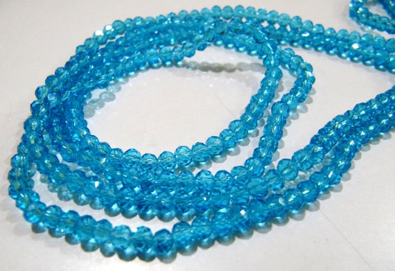 Sky Blue Topaz Beads / 3-4mm Size Rondelle Faceted Crystal Beads / 100 Beads approx per Strand / Sky Blue Hydro Quartz Beads