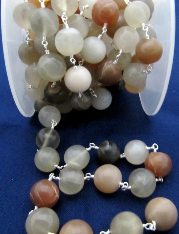 3- Feet Natural Multi Moonstone Round Plain Smooth 7mm  Beaded Rosary Chain High Quality Wholesale Price Jewelry Making Gemstone chain