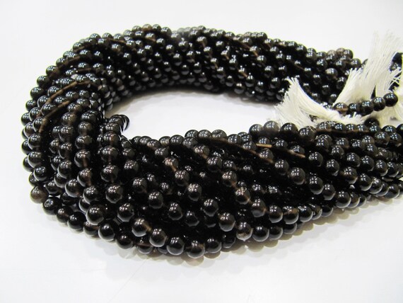 Natural Smoky Quartz Round Plain Smooth 5 to 6mm best Quality Beads Strand 13 inches Long Jewelry making gemstone beads