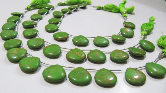 AAA Quality Green Copper Turquoise Heart Shape Plain Smooth Size 14-15mm Beads Strand 8 inches Long Sold Per Strand 12 Beads Per Strand
