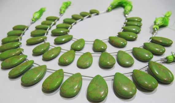 AAA Quality Green Copper Turquoise Pear Shape Plain Smooth Size 12x20mm Beads Strand 8 inches Long Sold Per Strand, 14 Beads Per Strand