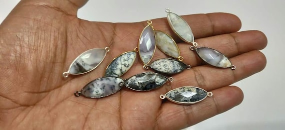 Natural Dendrite Opal Connector Marquise Shape Double Loop Size 11x27mm Bezels Pendants Charms Connectors Sold per piece