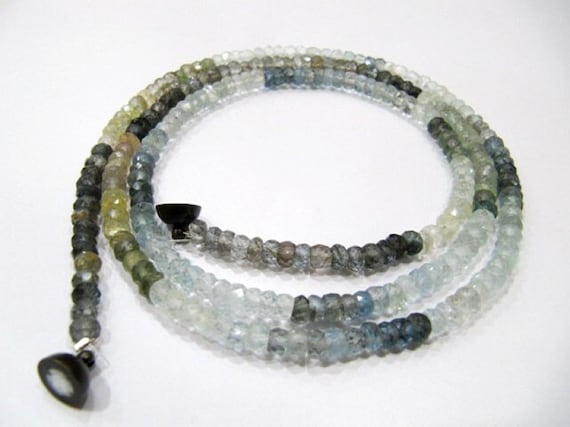 Natural Moss Aquamarine  Rondelle Faceted 4-5mm  Beaded Necklace With Magnetic Clasp Top Quality Wholesale prices 26 inch long