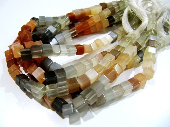 Natural Multi Moonstone Cube Beads 5-6mm Size Smooth Box Shape Beads Length 8 inches long Multi Gemstone Beads Wholesale Prices